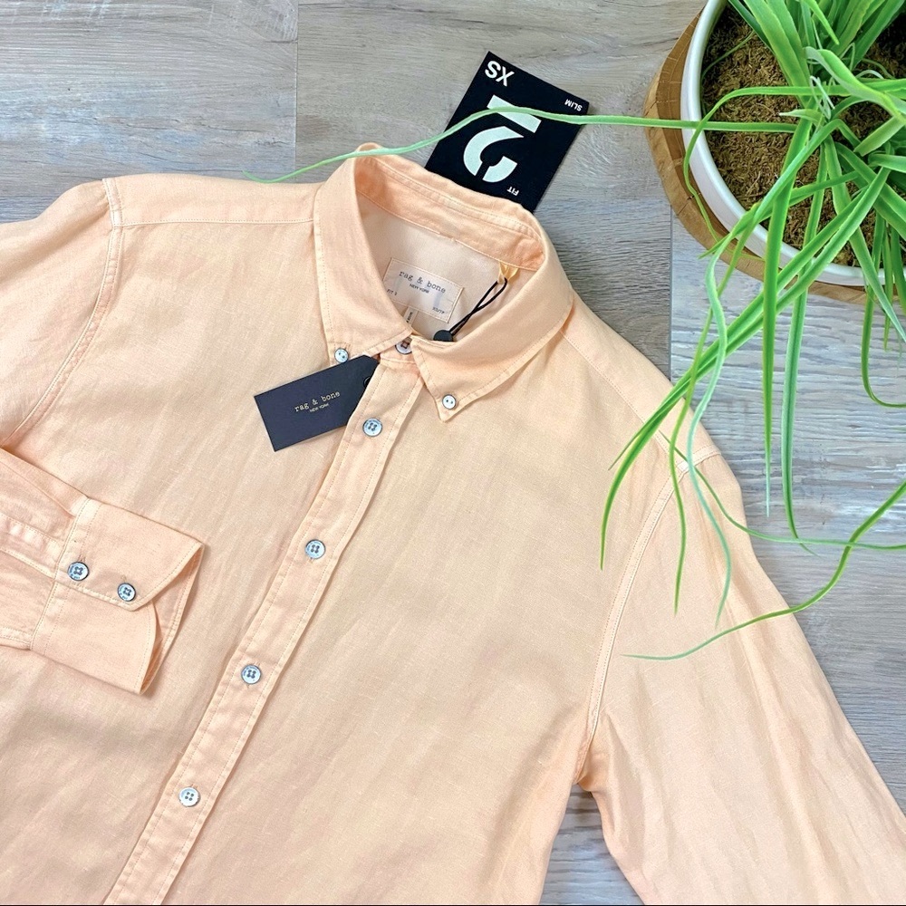 Rag & Bone Fit 2 Tomlin Linen Shirt in Peach - Picture 14 of 16